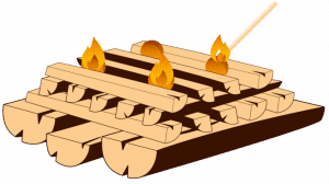 Colocação de lenha para uma combustão ideal