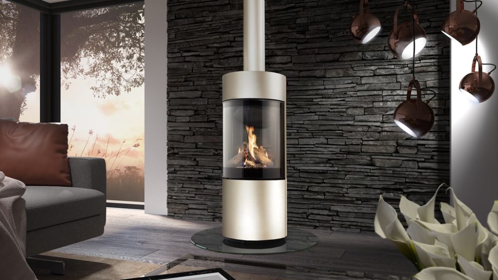 Salamandra a gás de porta redonda com revestimento pérola