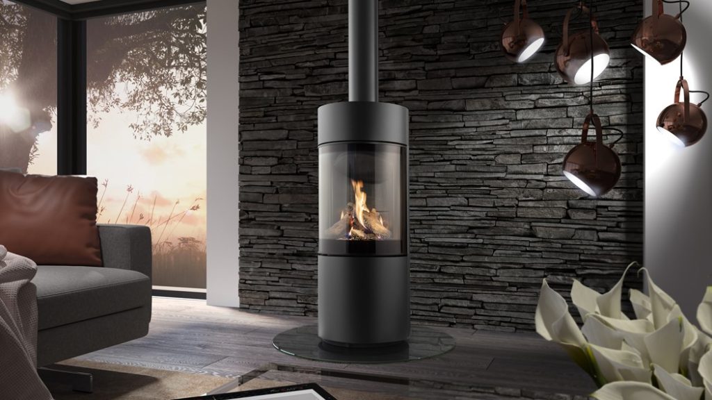 Salamandra a gás de porta redonda com revestimento em titan