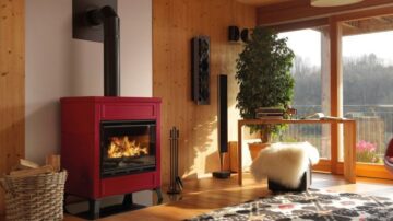 Salamandra a lenha para aquecimento de ar BIOJAQ PZT ELSA STAR em vermelho