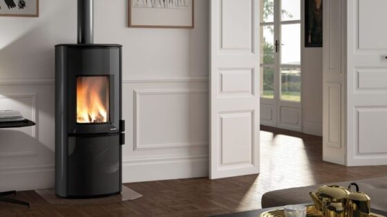 BIOJAQ-PZT-SOFIA-ANTRACITE Salamandra a lenha de porta redonda BIOJAQ PZT SOFIA